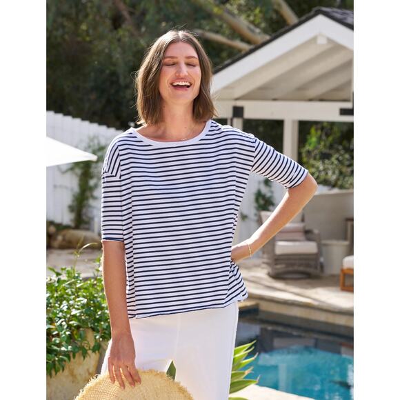 NEW Frank & Eileen Josephine Boatneck Tee Navy French Stripe Jersey Sz XS - Picture 1 of 4